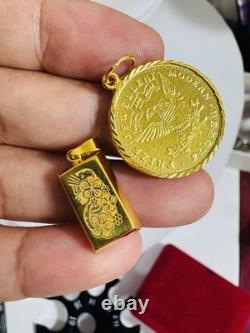 Two (2) Set of Pendant Rectangle & Coin 7.5g 22K 916 Fine Real Saudi Dubai Gold Two (2) Set of Pendant Rectangle & Coin 7.5g 22K 916 Fine Real Saudi Dubai Gold
