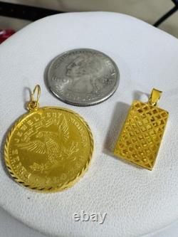 Two (2) Set of Pendant Rectangle & Coin 7.5g 22K 916 Fine Real Saudi Dubai Gold Two (2) Set of Pendant Rectangle & Coin 7.5g 22K 916 Fine Real Saudi Dubai Gold