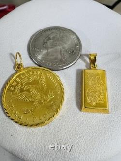 Two (2) Set of Pendant Rectangle & Coin 7.5g 22K 916 Fine Real Saudi Dubai Gold Two (2) Set of Pendant Rectangle & Coin 7.5g 22K 916 Fine Real Saudi Dubai Gold