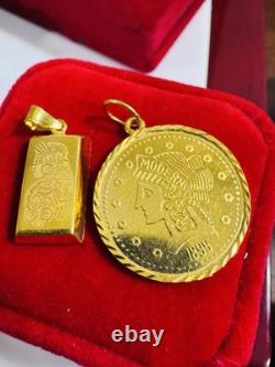 Two (2) Set of Pendant Rectangle & Coin 7.5g 22K 916 Fine Real Saudi Dubai Gold Two (2) Set of Pendant Rectangle & Coin 7.5g 22K 916 Fine Real Saudi Dubai Gold