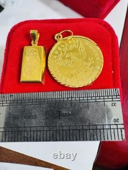 Two (2) Set of Pendant Rectangle & Coin 7.5g 22K 916 Fine Real Saudi Dubai Gold Two (2) Set of Pendant Rectangle & Coin 7.5g 22K 916 Fine Real Saudi Dubai Gold