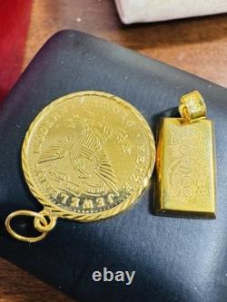 Two (2) Set of Pendant Rectangle & Coin 7.5g 22K 916 Fine Real Saudi Dubai Gold Two (2) Set of Pendant Rectangle & Coin 7.5g 22K 916 Fine Real Saudi Dubai Gold
