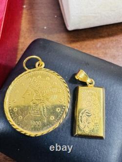 Two (2) Set of Pendant Rectangle & Coin 7.5g 22K 916 Fine Real Saudi Dubai Gold Two (2) Set of Pendant Rectangle & Coin 7.5g 22K 916 Fine Real Saudi Dubai Gold