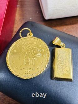 Two (2) Set of Pendant Rectangle & Coin 7.5g 22K 916 Fine Real Saudi Dubai Gold Two (2) Set of Pendant Rectangle & Coin 7.5g 22K 916 Fine Real Saudi Dubai Gold