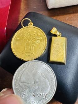 Two (2) Set of Pendant Rectangle & Coin 7.5g 22K 916 Fine Real Saudi Dubai Gold Two (2) Set of Pendant Rectangle & Coin 7.5g 22K 916 Fine Real Saudi Dubai Gold