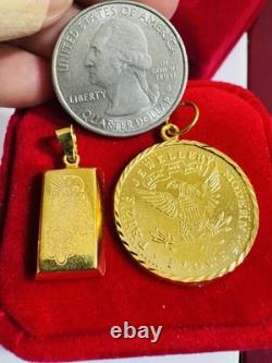 Two (2) Set of Pendant Rectangle & Coin 7.5g 22K 916 Fine Real Saudi Dubai Gold Two (2) Set of Pendant Rectangle & Coin 7.5g 22K 916 Fine Real Saudi Dubai Gold