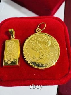 Two (2) Set of Pendant Rectangle & Coin 7.5g 22K 916 Fine Real Saudi Dubai Gold Two (2) Set of Pendant Rectangle & Coin 7.5g 22K 916 Fine Real Saudi Dubai Gold