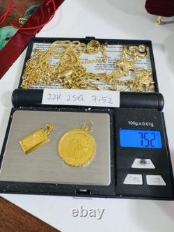 Two (2) Set of Pendant Rectangle & Coin 7.5g 22K 916 Fine Real Saudi Dubai Gold Two (2) Set of Pendant Rectangle & Coin 7.5g 22K 916 Fine Real Saudi Dubai Gold
