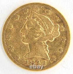 US 1846 $5 Half Eagle Piece Liberty Head. 900 Fine Gold Coin Philadelphia Mint