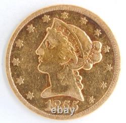 US 1855 Liberty Head $5 Half Eagle. 900 Fine Gold Coin Philadelphia Mint