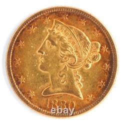 US 1880 Liberty Head $5 Half Eagle. 900 Fine Gold Philadelphia Mint Coin US 1880 Liberty Head $5 Half Eagle. 900 Fine Gold Philadelphia Mint Coin