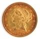 Us 1880 Liberty Head $5 Half Eagle. 900 Fine Gold Philadelphia Mint Coin