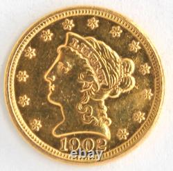 US 1902 $2.50 Liberty Head. 900 Fine Gold Quarter Eagle Philadelphia Mint Coin US 1902 $2.50 Liberty Head. 900 Fine Gold Quarter Eagle Philadelphia Mint Coin