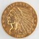 United States 1908 Indian $2.50 Quarter Eagle. 900 Fine Gold Philadelphia Coin