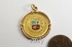Unusual Antique Gold Peru 1907 1/2 Libra Enamel Coil Spinner Charm / Pendant