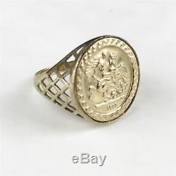 VINTAGE SOLID 9ct GOLD 1999 SOVEREIGN COIN STYLE LADIES RING SIZE N
