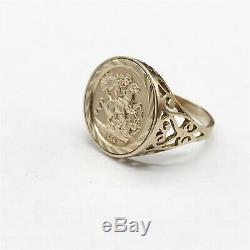 VINTAGE SOLID 9ct GOLD SOVEREIGN COIN STYLE DESIGN LADIES RING SIZE R