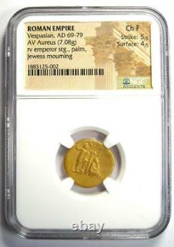 Vespasian Jewish Gold AV Aureus Coin 69-79 AD NGC Choice Fine Rare Jewess