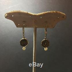 Victorian 14k Gold Coin Pearl Earrings