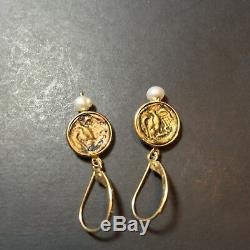 Victorian 14k Gold Coin Pearl Earrings