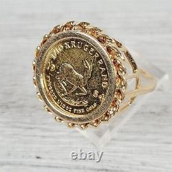 Vintage 1/10 ozt Krugerrand Gold Coin 14K Yellow Gold Ring 7.5 Luxury Design