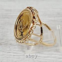 Vintage 1/10 ozt Krugerrand Gold Coin 14K Yellow Gold Ring 7.5 Luxury Design