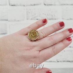 Vintage 1/10 ozt Krugerrand Gold Coin 14K Yellow Gold Ring 7.5 Luxury Design