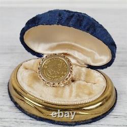 Vintage 1/10 ozt Krugerrand Gold Coin 14K Yellow Gold Ring 7.5 Luxury Design