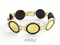 Vintage 14 Karat Yellow Gold and Onyx Panda Coin Bracelet #6182