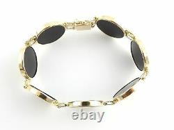 Vintage 14 Karat Yellow Gold and Onyx Panda Coin Bracelet #6182