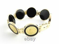 Vintage 14 Karat Yellow Gold and Onyx Panda Coin Bracelet #6182