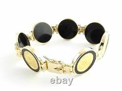 Vintage 14 Karat Yellow Gold and Onyx Panda Coin Bracelet #6182