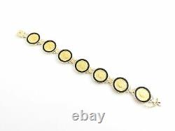 Vintage 14 Karat Yellow Gold and Onyx Panda Coin Bracelet #6182