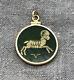 Vintage 14k Gold Spinach Jade Aries Charm Zodiac Symbol Ram Pendant Coin Edge