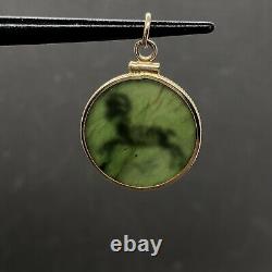 Vintage 14K Gold Spinach Jade Aries Charm Zodiac Symbol Ram Pendant Coin Edge