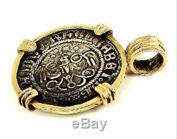 Vintage 14K YELLOW GOLD Bezel Ancient Coin Arrows Necklace Pendant