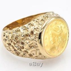 Vintage 14K Yellow Gold 1852 US Liberty Face 1 Dollar Coin Ring 7.6 Grams