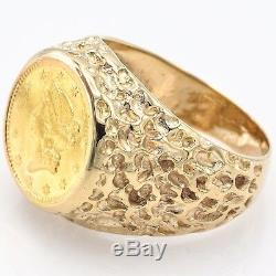 Vintage 14K Yellow Gold 1852 US Liberty Face 1 Dollar Coin Ring 7.6 Grams