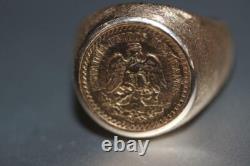 Vintage 14K Yellow Gold Finish Coin Engagement Ring 1945 Mexican Gold Coin Vintage 14K Yellow Gold Finish Coin Engagement Ring 1945 Mexican Gold Coin