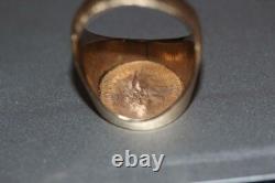 Vintage 14K Yellow Gold Finish Coin Engagement Ring 1945 Mexican Gold Coin Vintage 14K Yellow Gold Finish Coin Engagement Ring 1945 Mexican Gold Coin