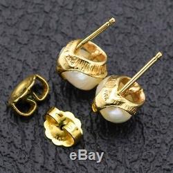 Vintage 14K Yellow Gold White Baroque Coin Pearl Stud Earrings 1.8 Grams