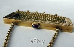 Vintage 14k Gold Art Deco Chatelaine Mesh Mini Coin Purse Tourmaline Clasp 44.4g