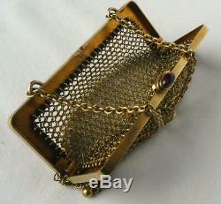 Vintage 14k Gold Art Deco Chatelaine Mesh Mini Coin Purse Tourmaline Clasp 44.4g