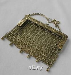 Vintage 14k Gold Art Deco Chatelaine Mesh Mini Coin Purse Tourmaline Clasp 44.4g