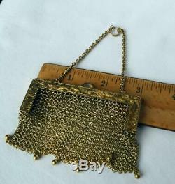 Vintage 14k Gold Art Deco Chatelaine Mesh Mini Coin Purse Tourmaline Clasp 44.4g