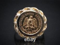 Vintage 14k Yellow Gold 1945 Dos Pesos Fine Gold Coin Ring 5.5g i7029