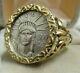 Vintage 14k Yellow Gold Men's Ring With 1999 $10 1/10 Oz Platinum Coin. Size 10