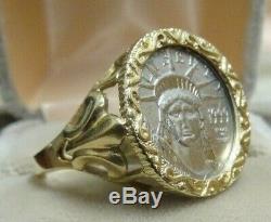 Vintage 14k Yellow Gold Men's Ring with 1999 $10 1/10 Oz Platinum Coin. Size 10