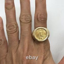 Vintage 14k yellow gold coin Liberty 1987 bezel ring 9.75 10 14g eagle large