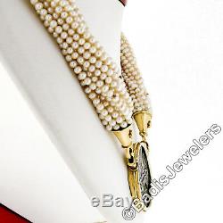 Vintage 18k Gold 16 Strand Pearl Necklace Spanish Piece of Eight Coin Pendant